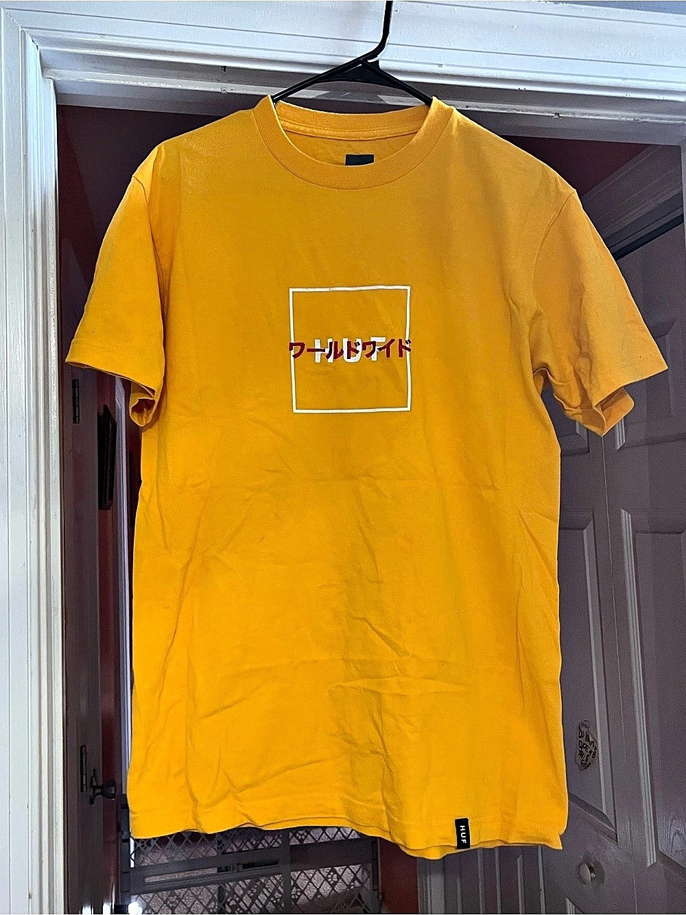 HUF Katakana Box Logo T-Shirt Yellow Medium